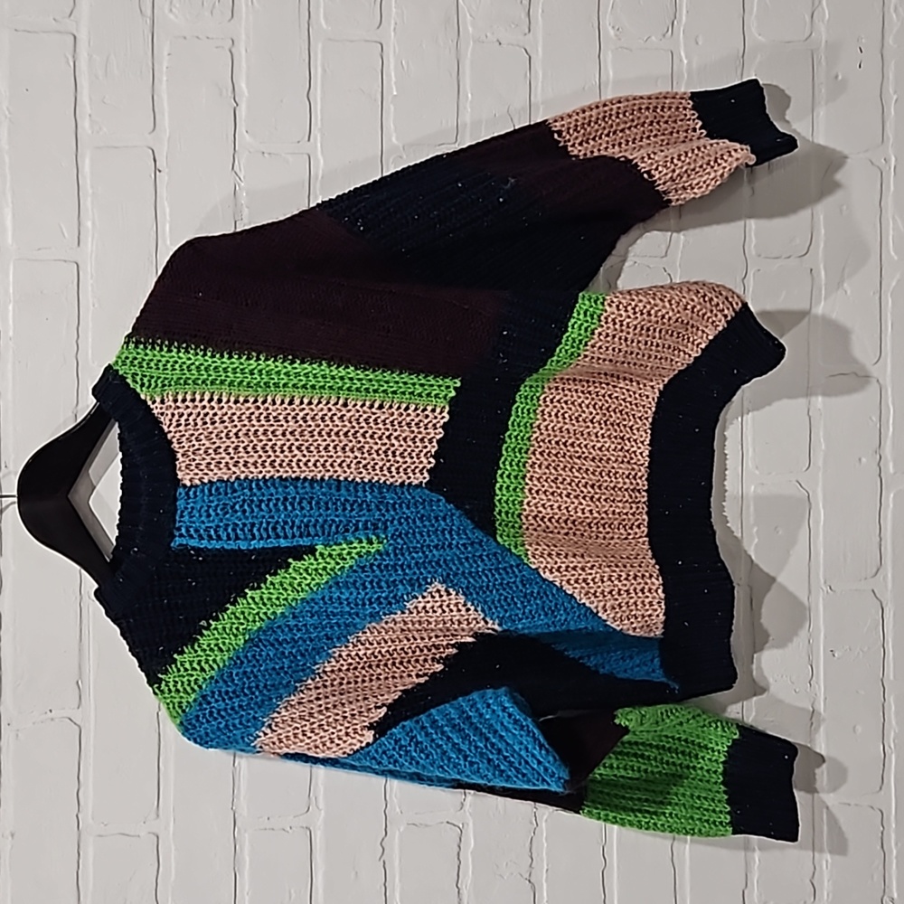 Topshop Colorblock 90s Style Geometric Shaped Knit Sweater